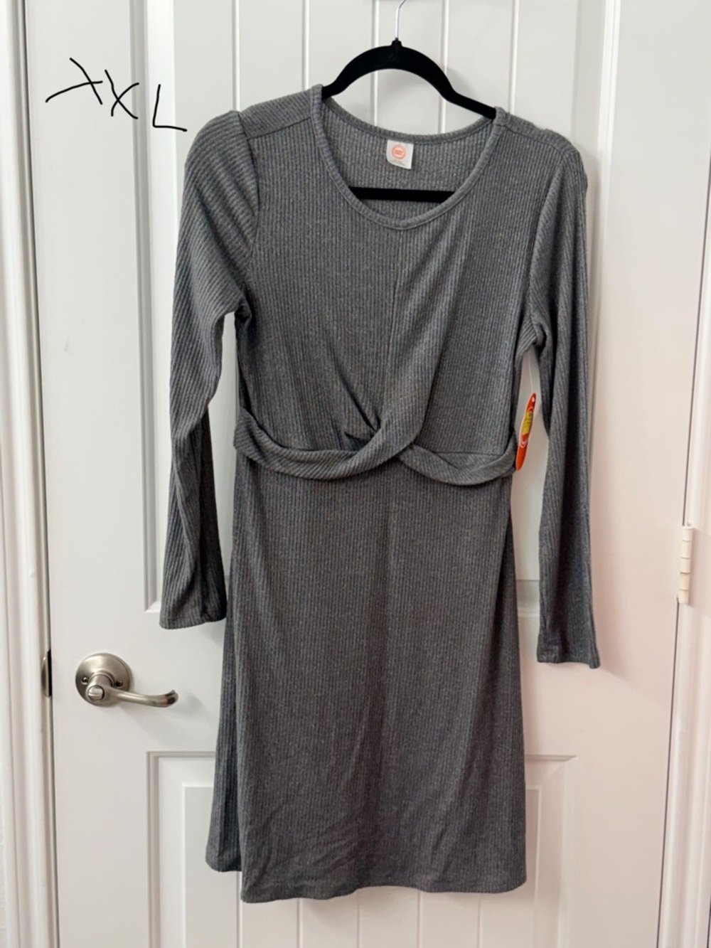 Gray Ribbed Long-Sleeve Knit Dress - 2XL